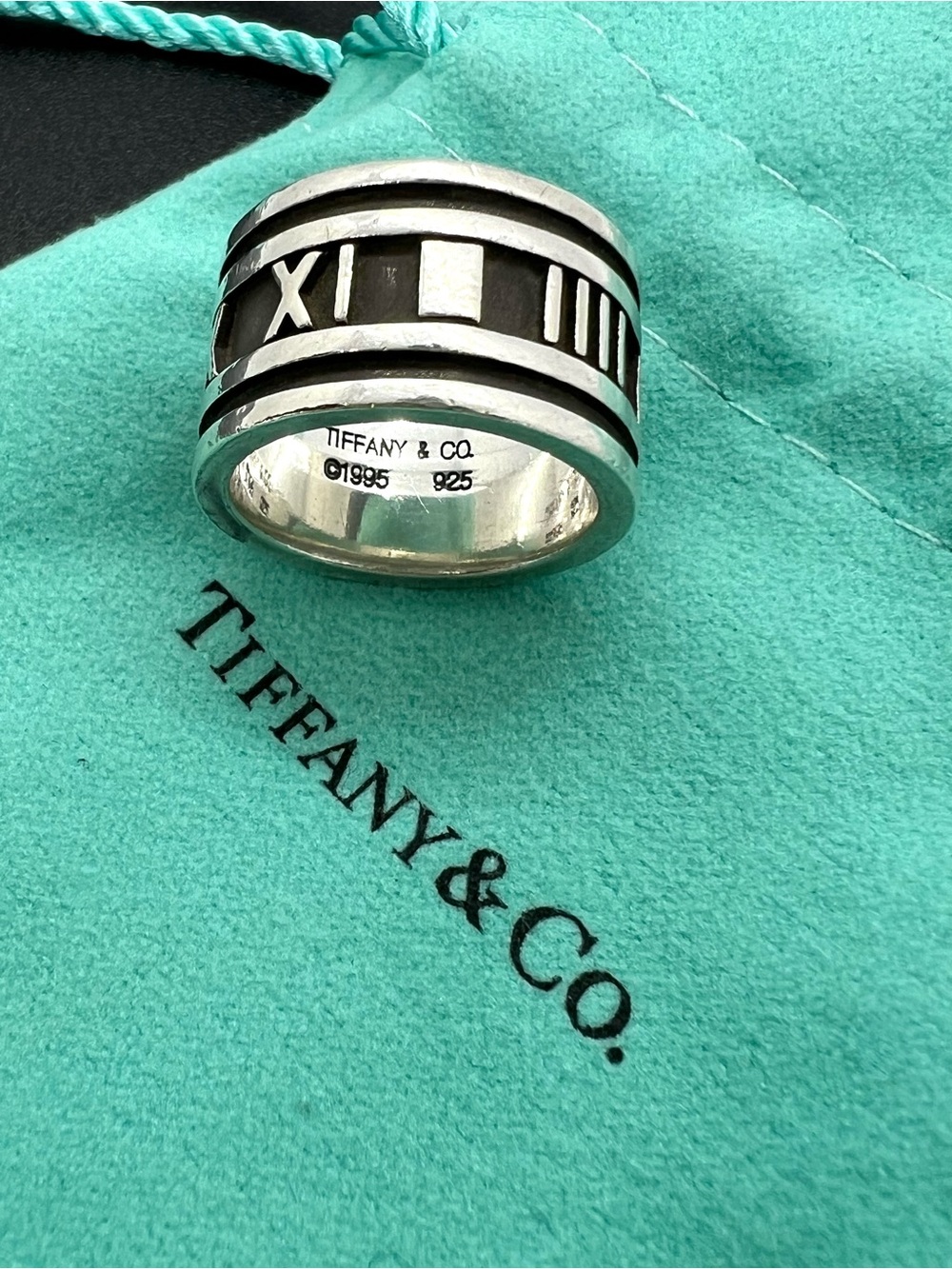 Vintage Tiffany & Co. Atlas Wide Band Ring 925 Sterling Silver Roman Numerals